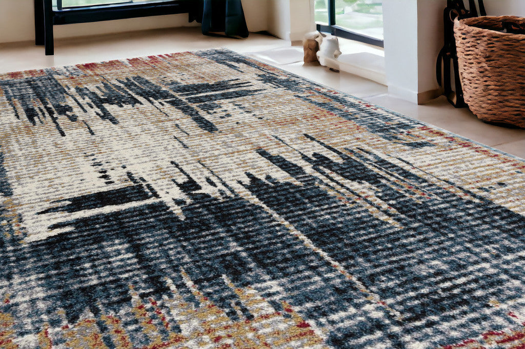 8' X 11' Blue And Ivory Abstract Area Rug