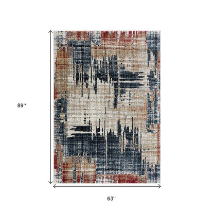 8' X 11' Blue And Ivory Abstract Area Rug