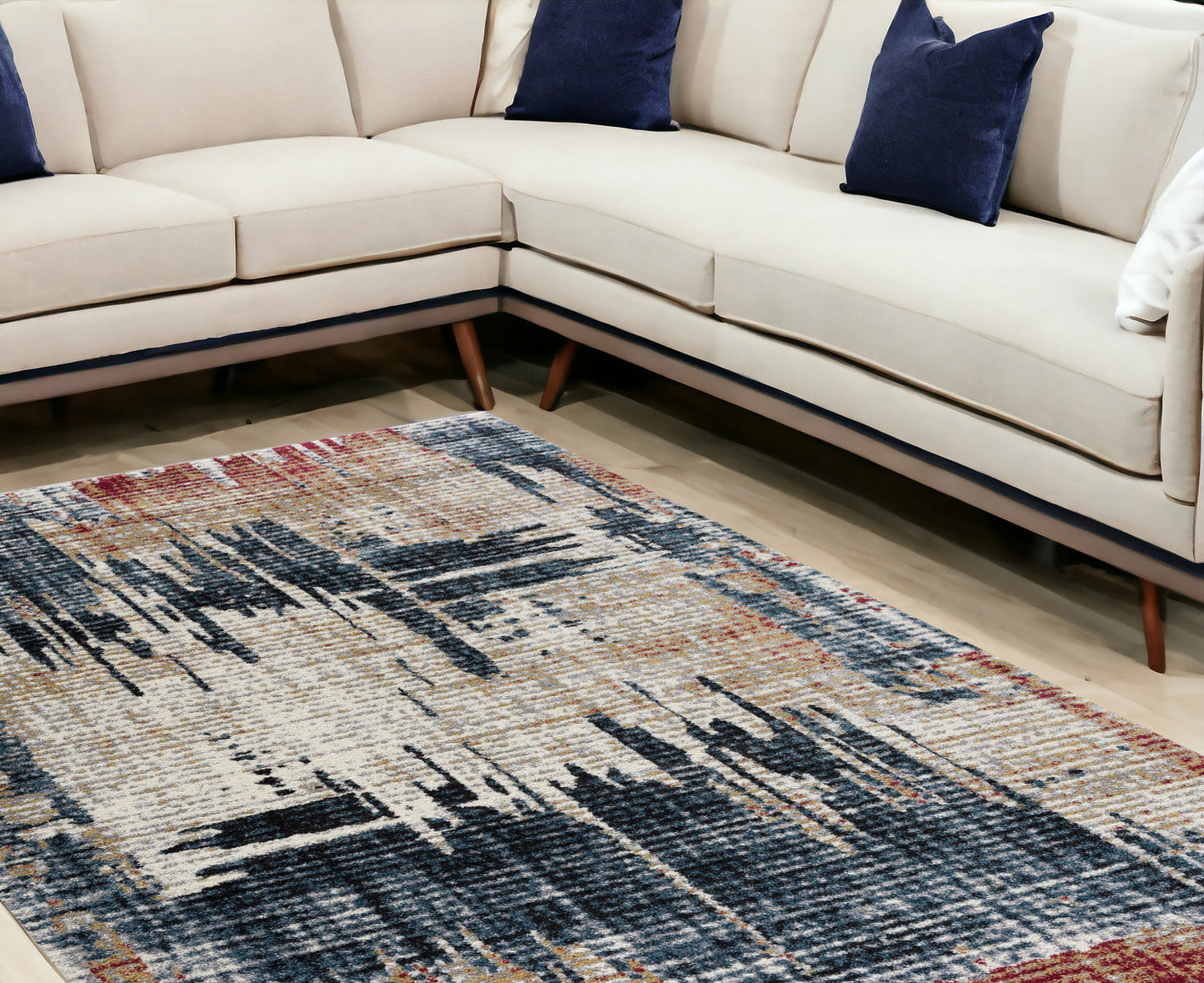 8' X 11' Blue And Ivory Abstract Area Rug