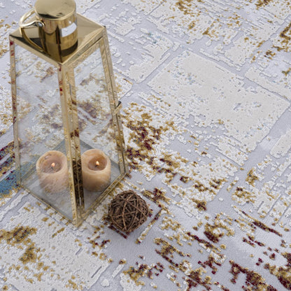 7' X 10' Abstract Beige And Gold Modern Area Rug