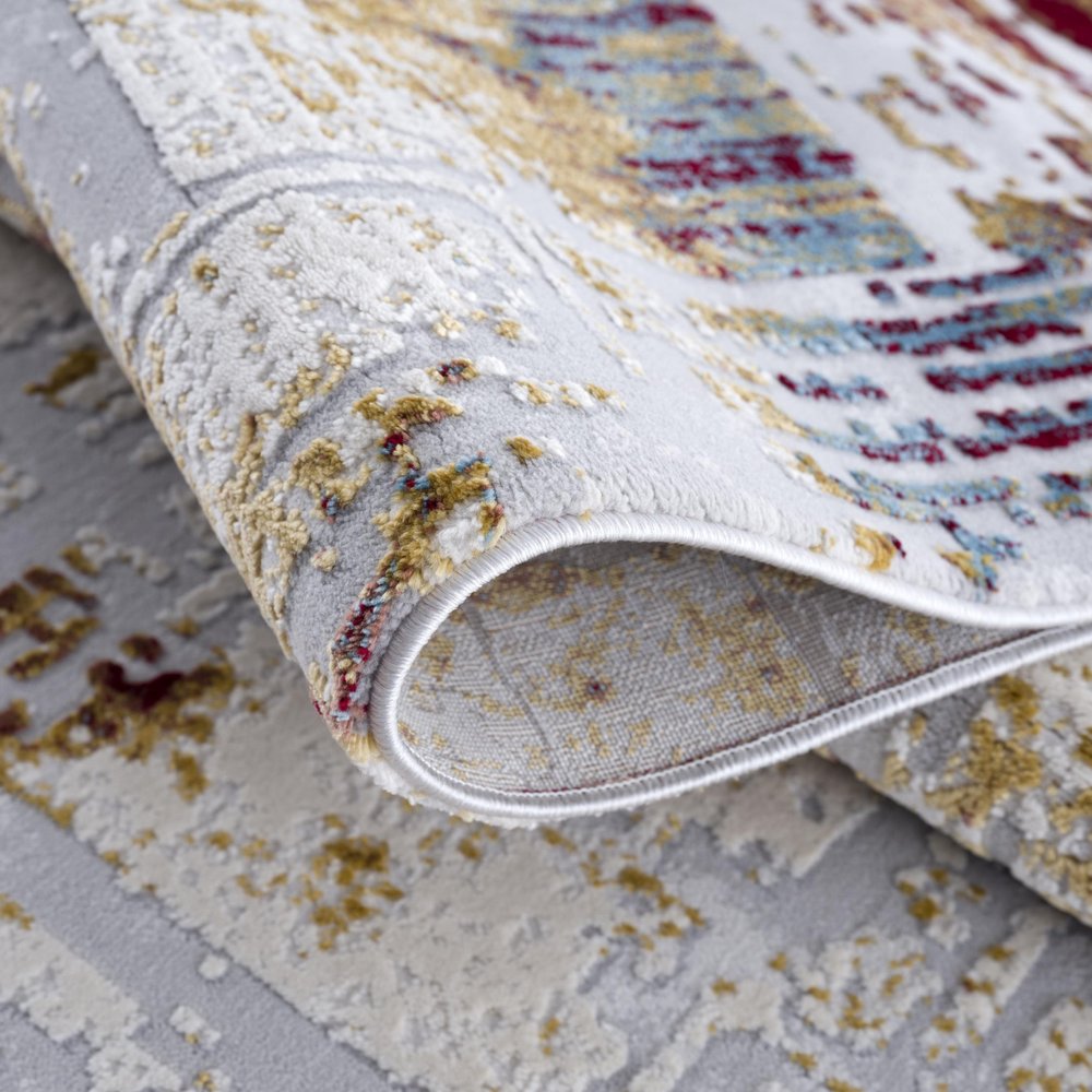 7' X 10' Abstract Beige And Gold Modern Area Rug