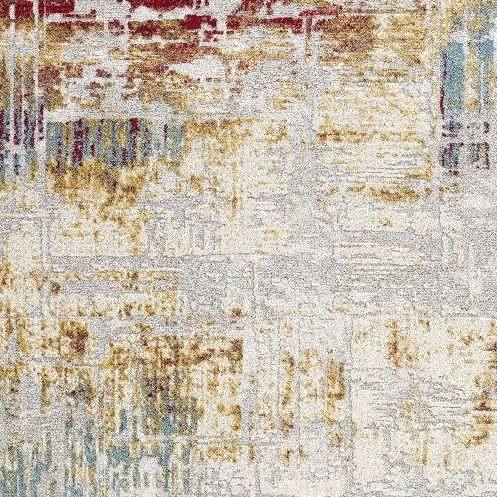 7' X 10' Abstract Beige And Gold Modern Area Rug
