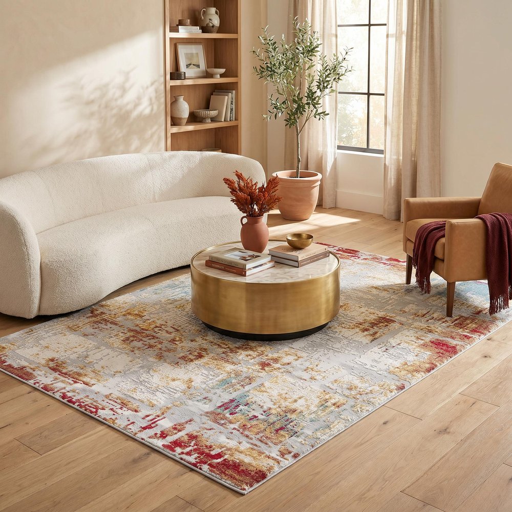 4' X 6' Abstract Beige And Gold Modern Area Rug