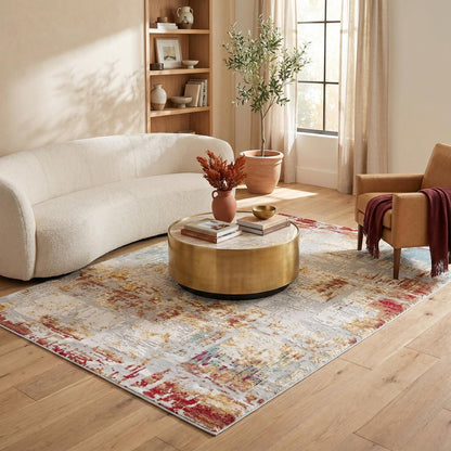 4' X 6' Abstract Beige And Gold Modern Area Rug