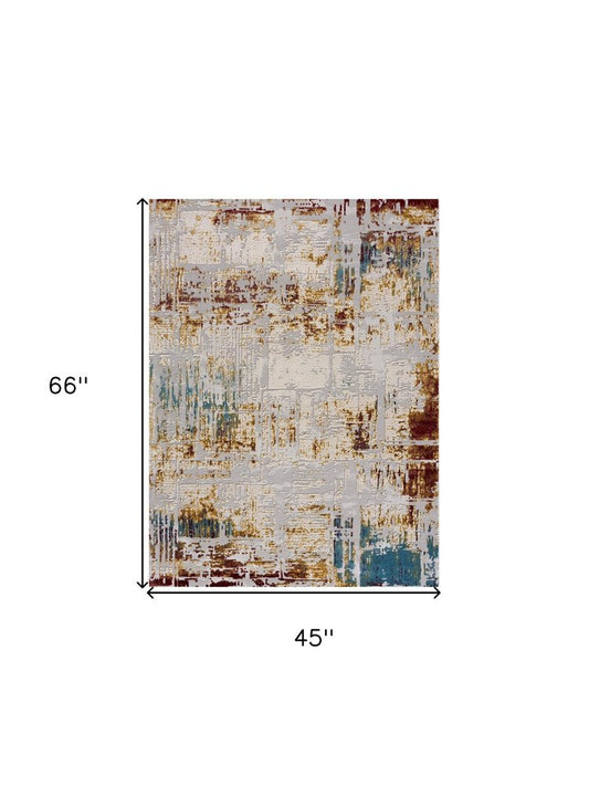 4' X 6' Abstract Beige And Gold Modern Area Rug