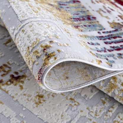 7' X 10' Abstract Beige And Gold Modern Area Rug