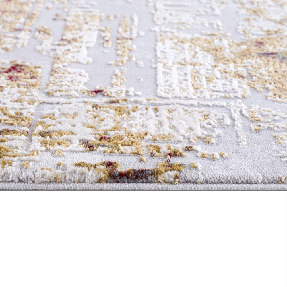 7' X 10' Abstract Beige And Gold Modern Area Rug