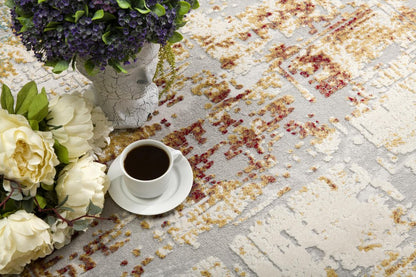 7' X 10' Abstract Beige And Gold Modern Area Rug