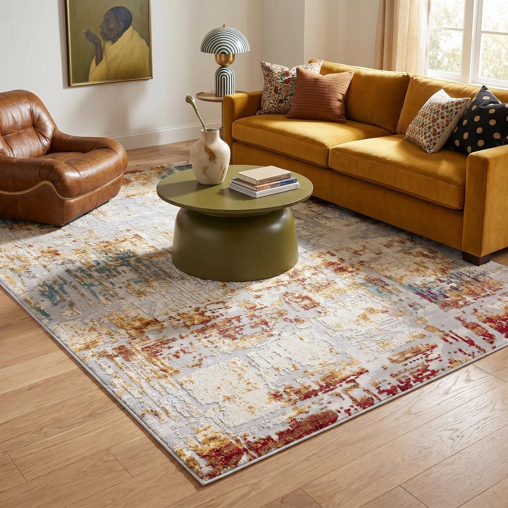 4' X 6' Abstract Beige And Gold Modern Area Rug