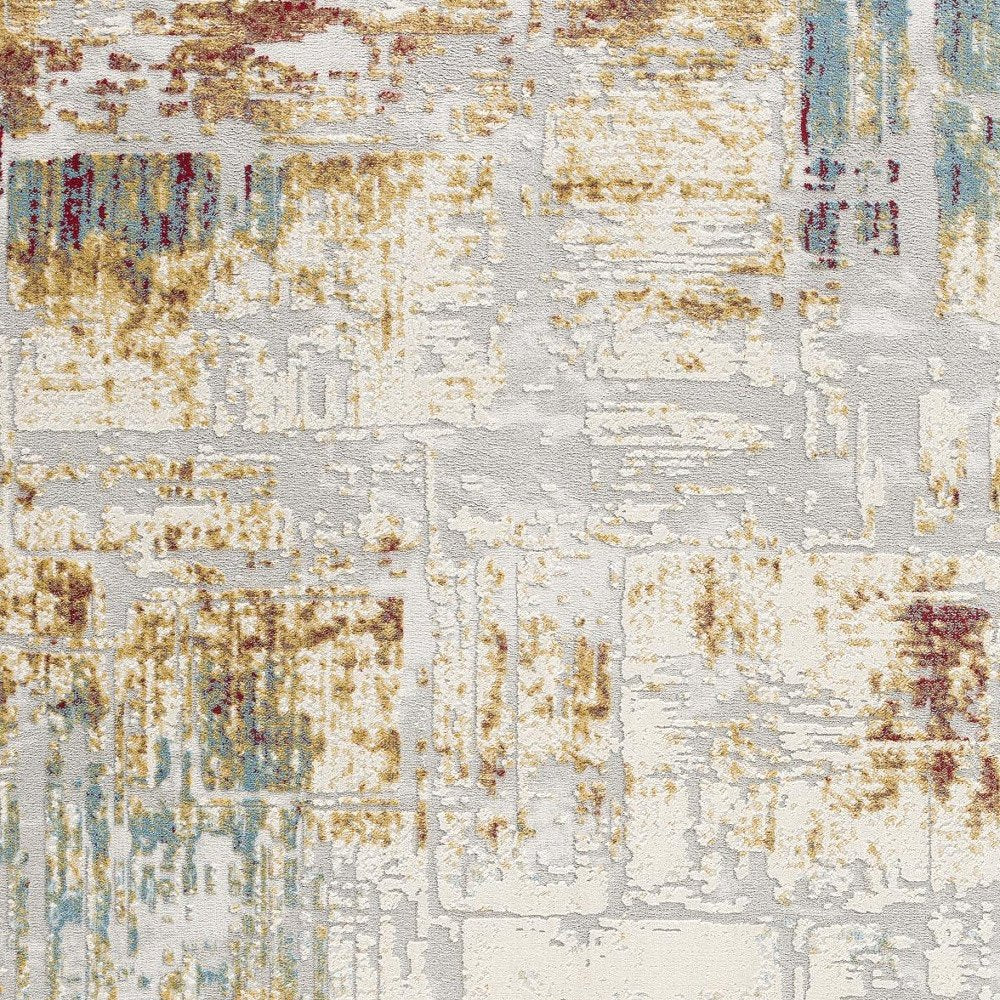 7' X 10' Abstract Beige And Gold Modern Area Rug