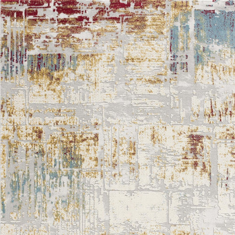 7' X 10' Abstract Beige And Gold Modern Area Rug