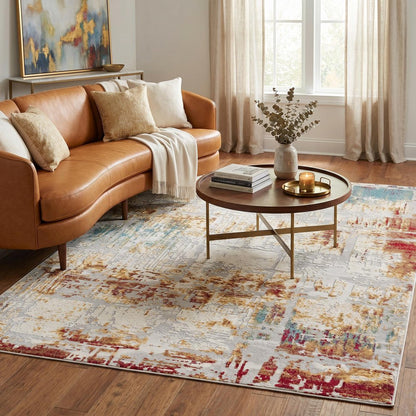 4' X 6' Abstract Beige And Gold Modern Area Rug
