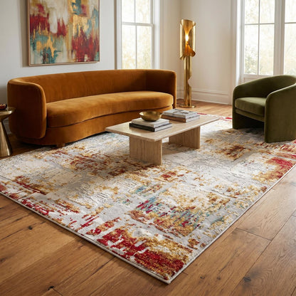 4' X 6' Abstract Beige And Gold Modern Area Rug