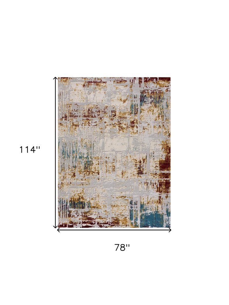 7' X 10' Abstract Beige And Gold Modern Area Rug
