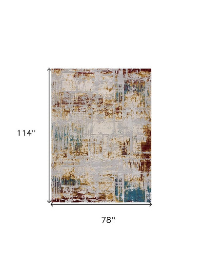 7' X 10' Abstract Beige And Gold Modern Area Rug