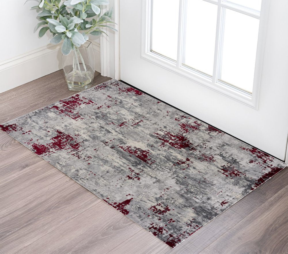 5' X 7' Red and Gray Abstract Area Rug