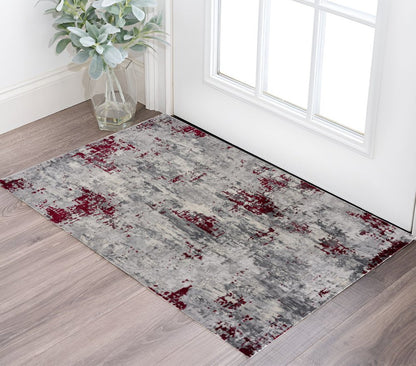 5' X 7' Red and Gray Abstract Area Rug