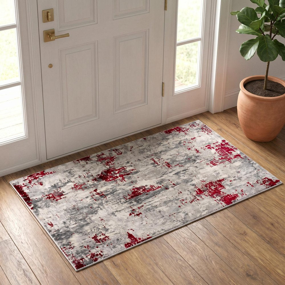 3' X 5' Red Abstract Dhurrie Area Rug