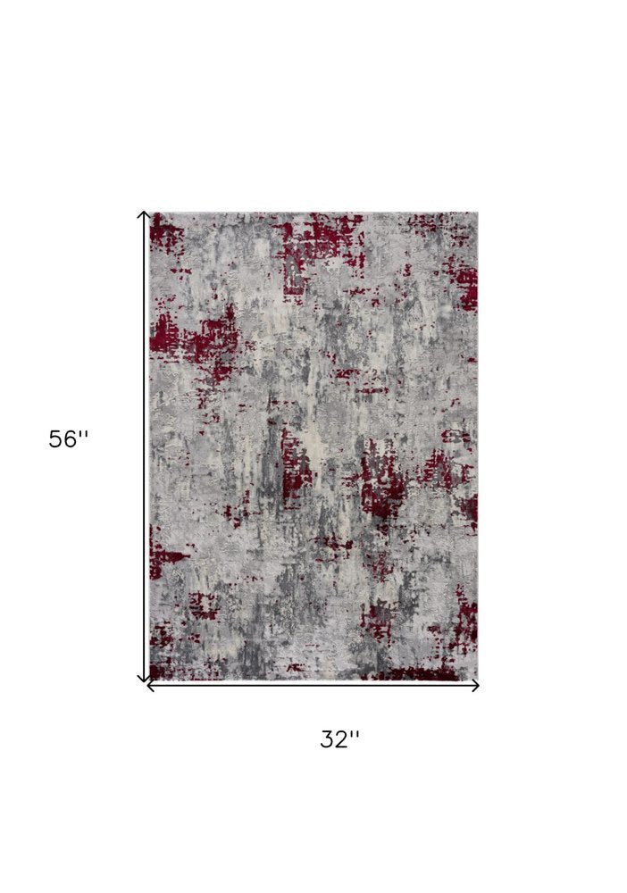 5' X 7' Red and Gray Abstract Area Rug