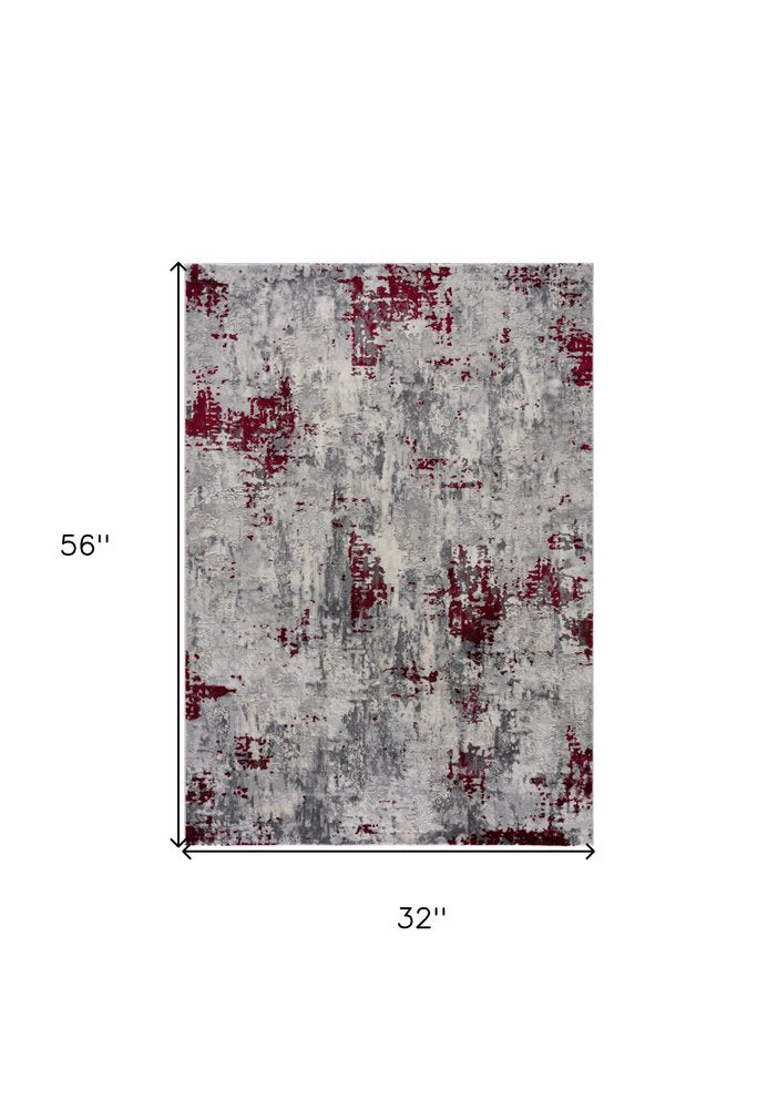 4' X 6' Red Abstract Dhurrie Area Rug