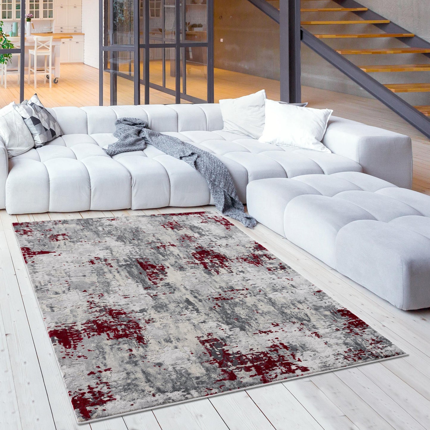 3' X 5' Red Abstract Dhurrie Area Rug