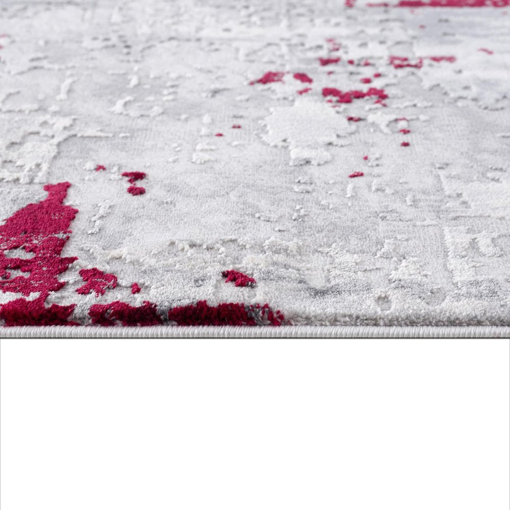 5' X 7' Red and Gray Abstract Area Rug