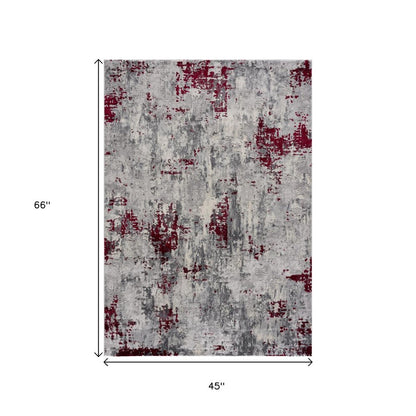 3' X 5' Red Abstract Dhurrie Area Rug