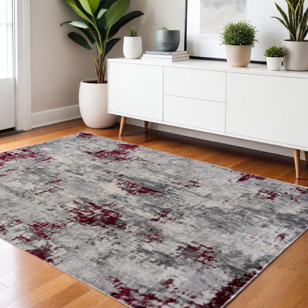 3' X 5' Red Abstract Dhurrie Area Rug