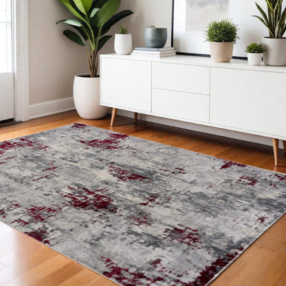 3' X 5' Red Abstract Dhurrie Area Rug