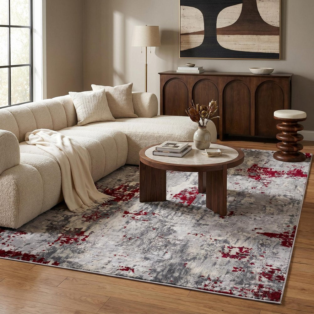 3' X 5' Red Abstract Dhurrie Area Rug