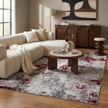 3' X 5' Red Abstract Dhurrie Area Rug