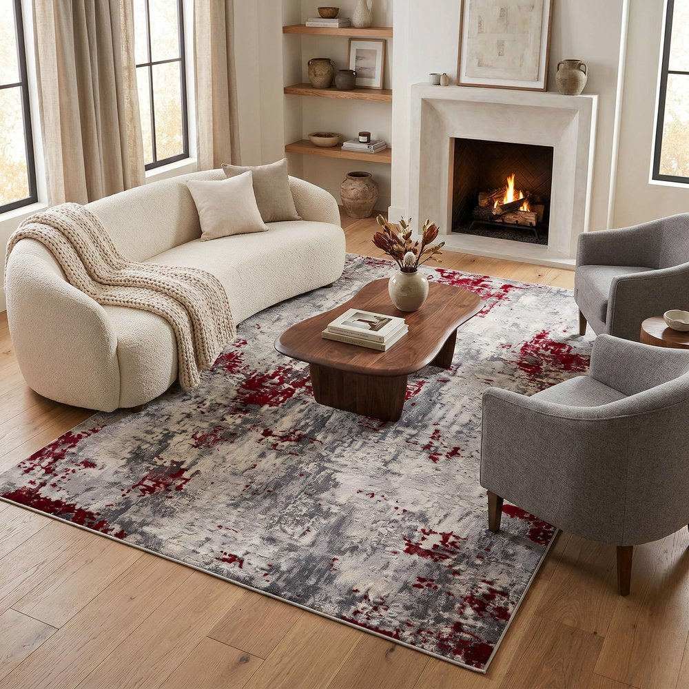 3' X 5' Red Abstract Dhurrie Area Rug