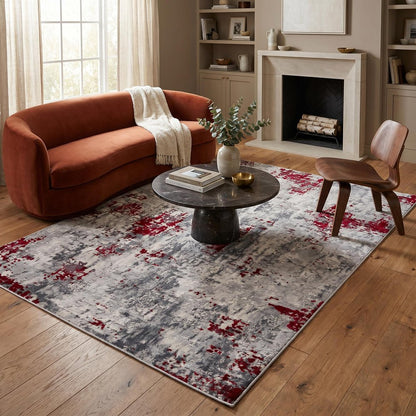3' X 5' Red Abstract Dhurrie Area Rug