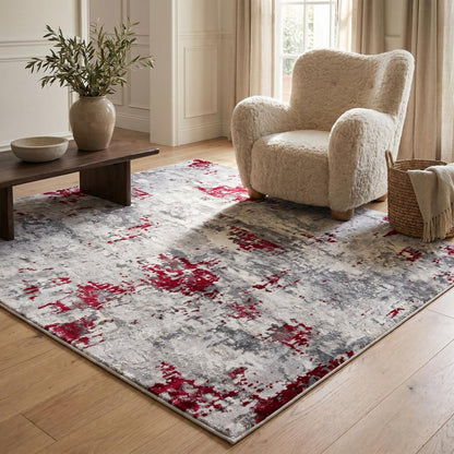 3' X 5' Red Abstract Dhurrie Area Rug
