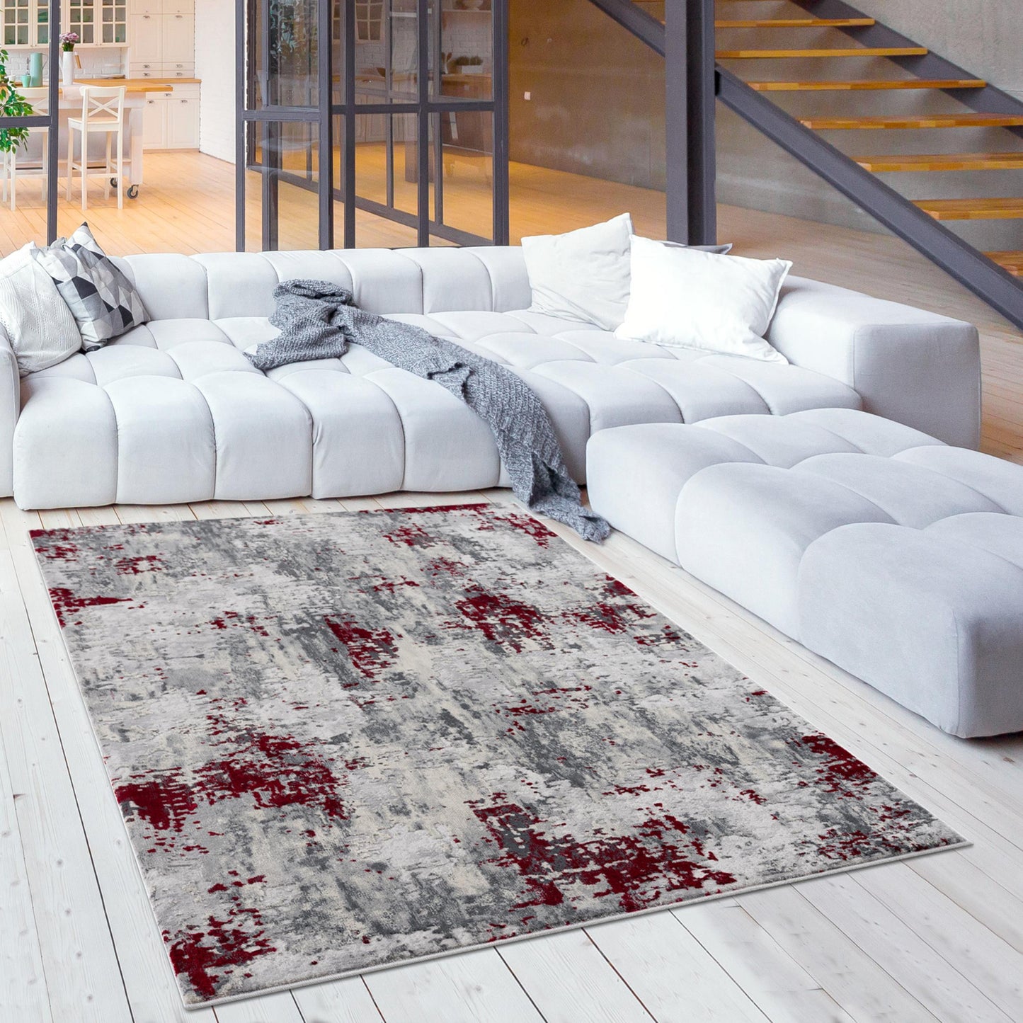 5' X 7' Red Abstract Dhurrie Area Rug