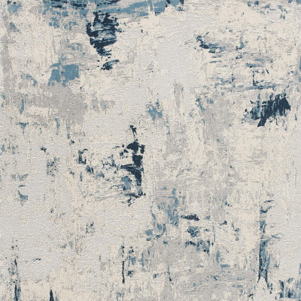 5' X 8' Blue And Ivory Abstract Strokes Area Rug