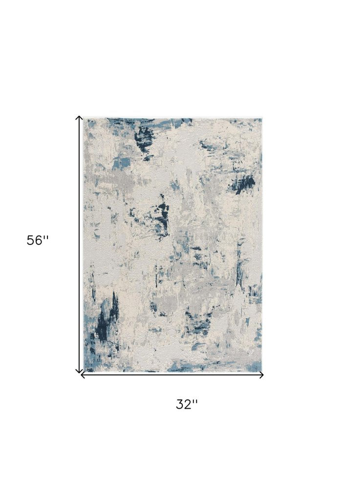5' X 8' Blue And Ivory Abstract Strokes Area Rug