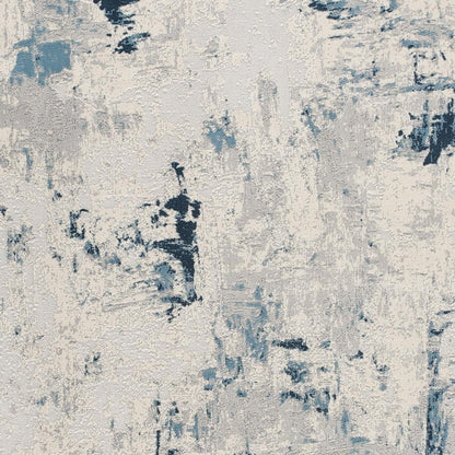 3' X 5' Blue And Ivory Abstract Strokes Area Rug