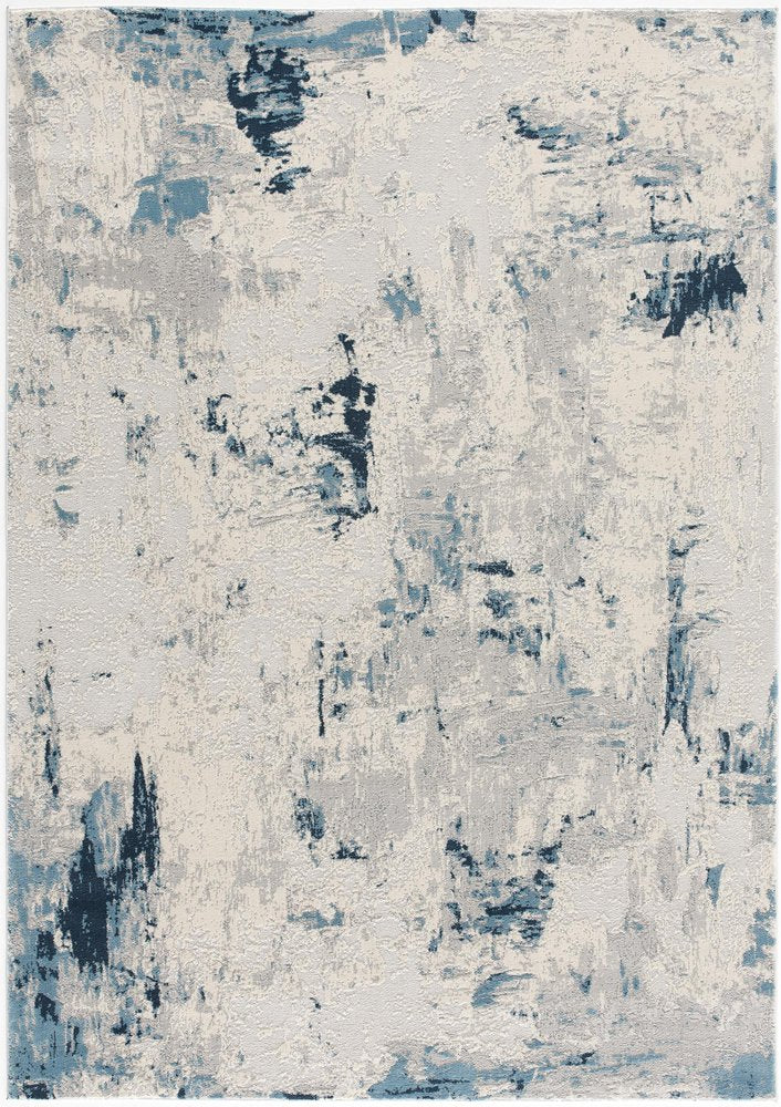 5' X 8' Blue And Ivory Abstract Strokes Area Rug