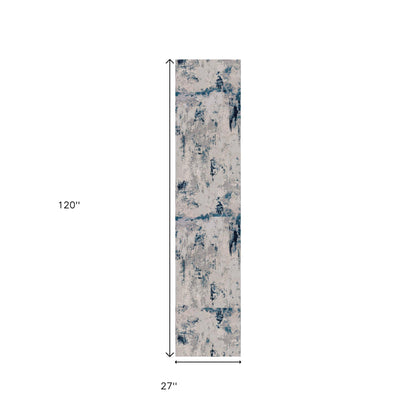 10' Blue Abstract Dhurrie Runner Rug