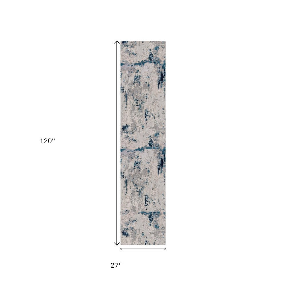 10' Blue Abstract Dhurrie Runner Rug