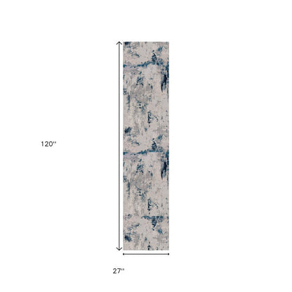 10' Blue Abstract Dhurrie Runner Rug