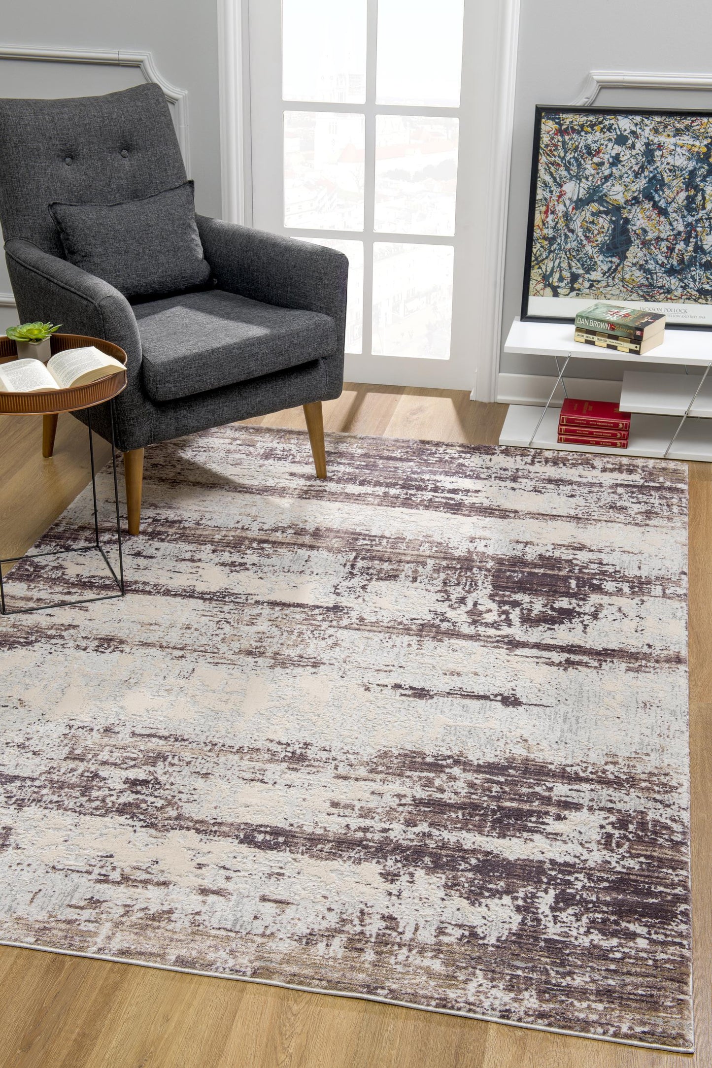 5' X 7' Violet Abstract Dhurrie Area Rug