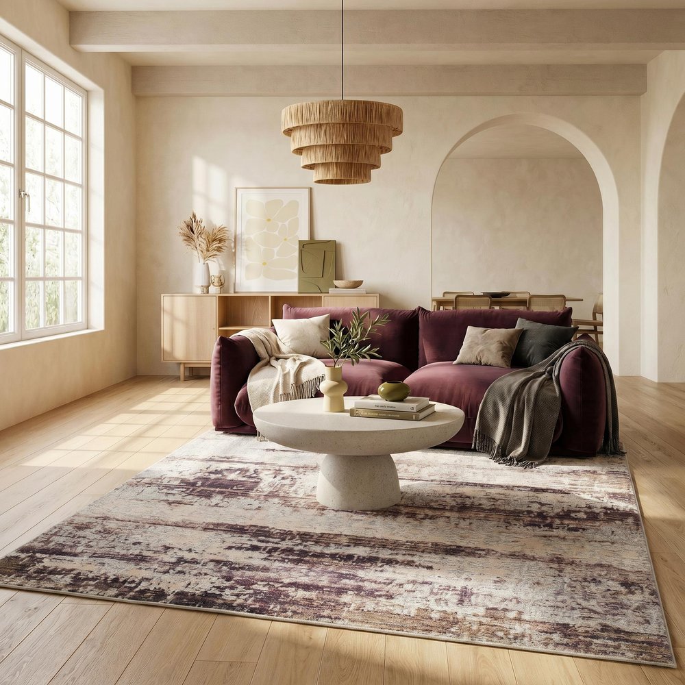 5' X 7' Violet Abstract Dhurrie Area Rug
