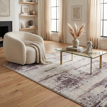 5' X 7' Violet Abstract Dhurrie Area Rug