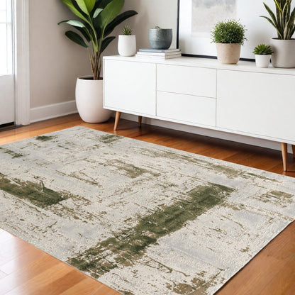 4' X 6' Green Abstract Dhurrie Area Rug