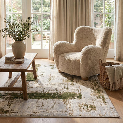 4' X 6' Green Abstract Dhurrie Area Rug