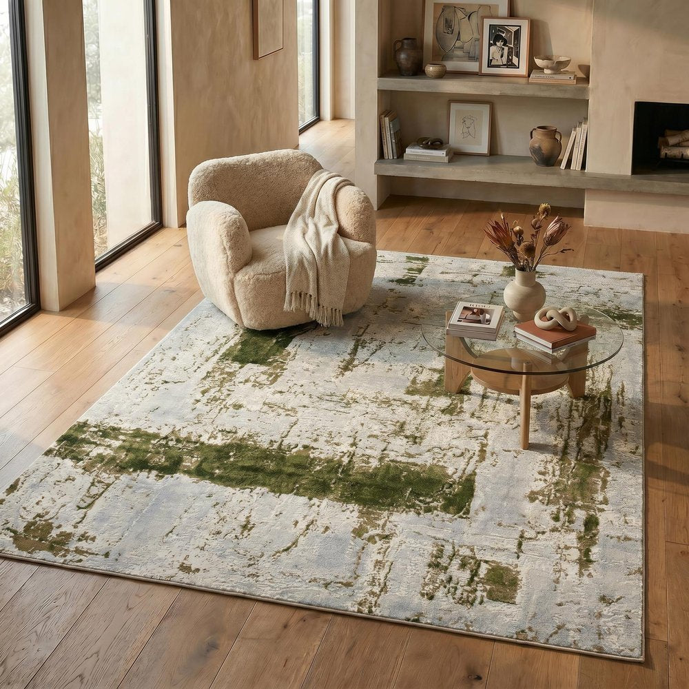 4' X 6' Green Abstract Dhurrie Area Rug