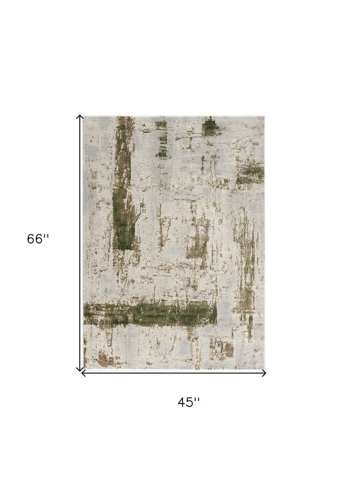 4' X 6' Green Abstract Dhurrie Area Rug