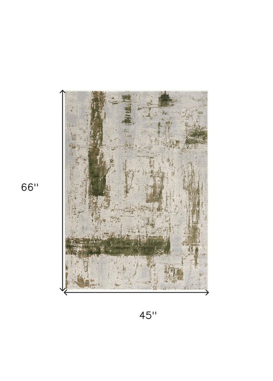 4' X 6' Green Abstract Dhurrie Area Rug